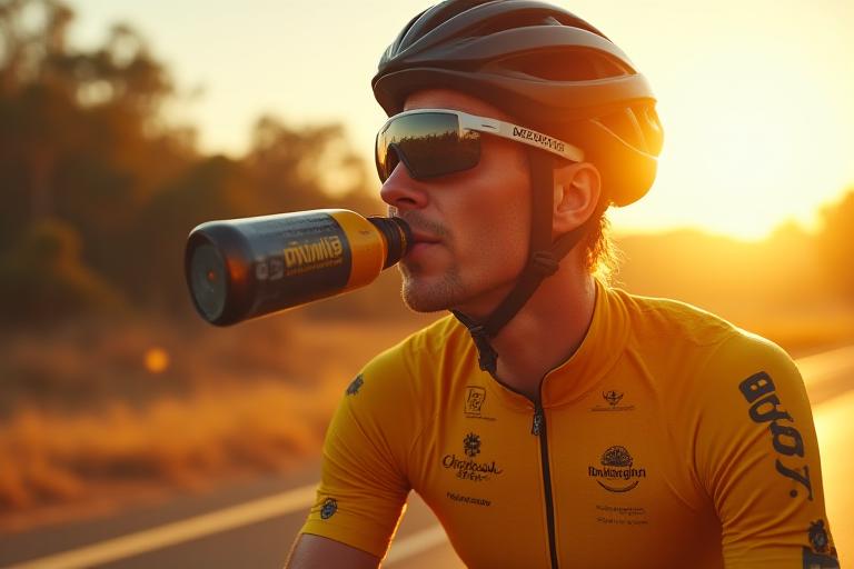 Professional cyclist hydrating during a training session in rural Victoria